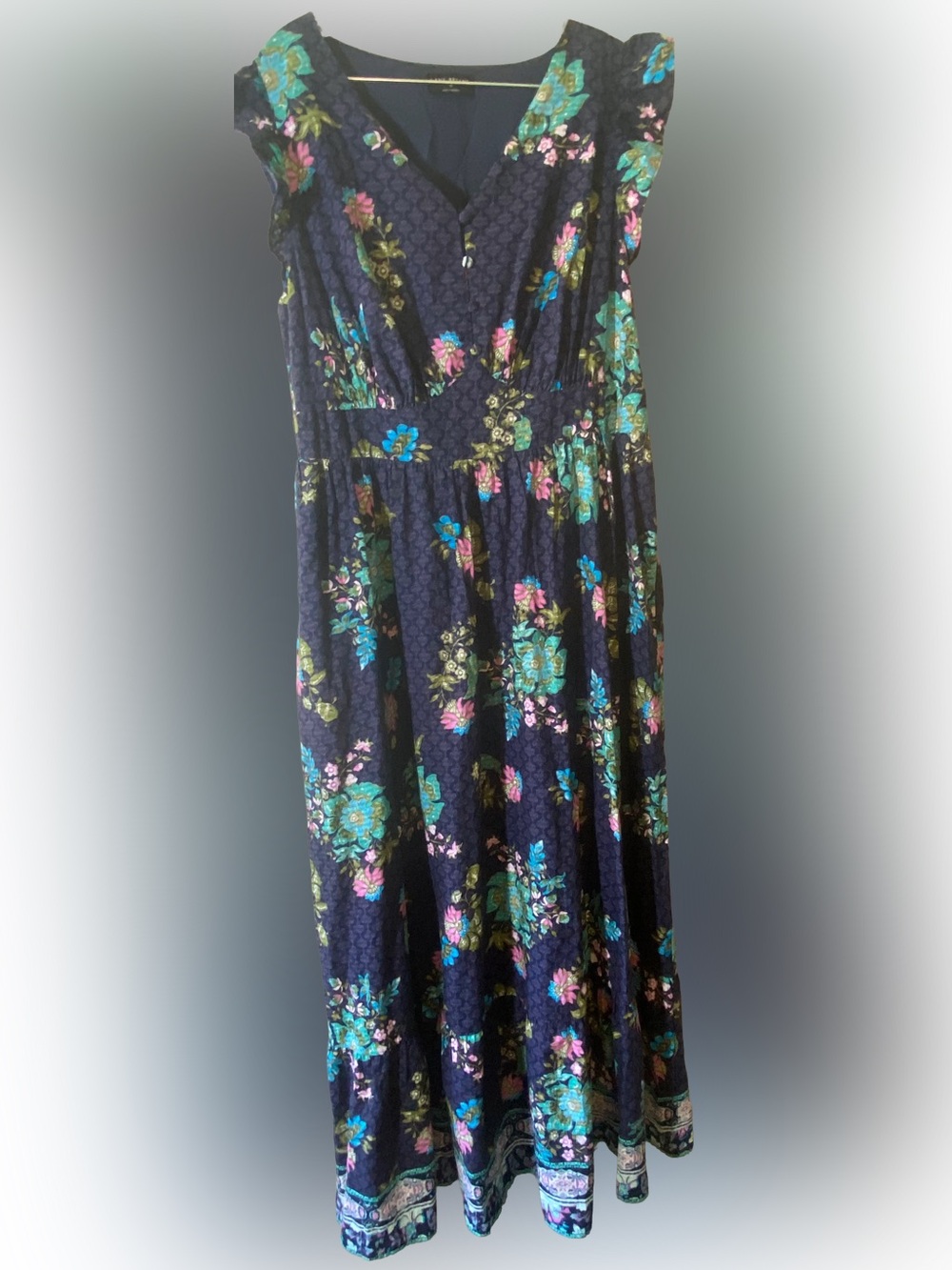 Lane Bryant Floral Navy Maxi Dress with Ruffle Sleeves